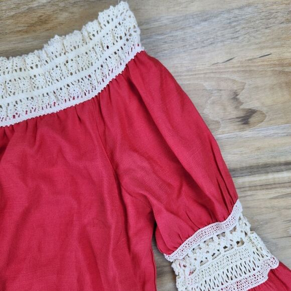 🍑Cals Coral & Cream Long Bell Sleeve Romper Shorts Large - Picture 4 of 12